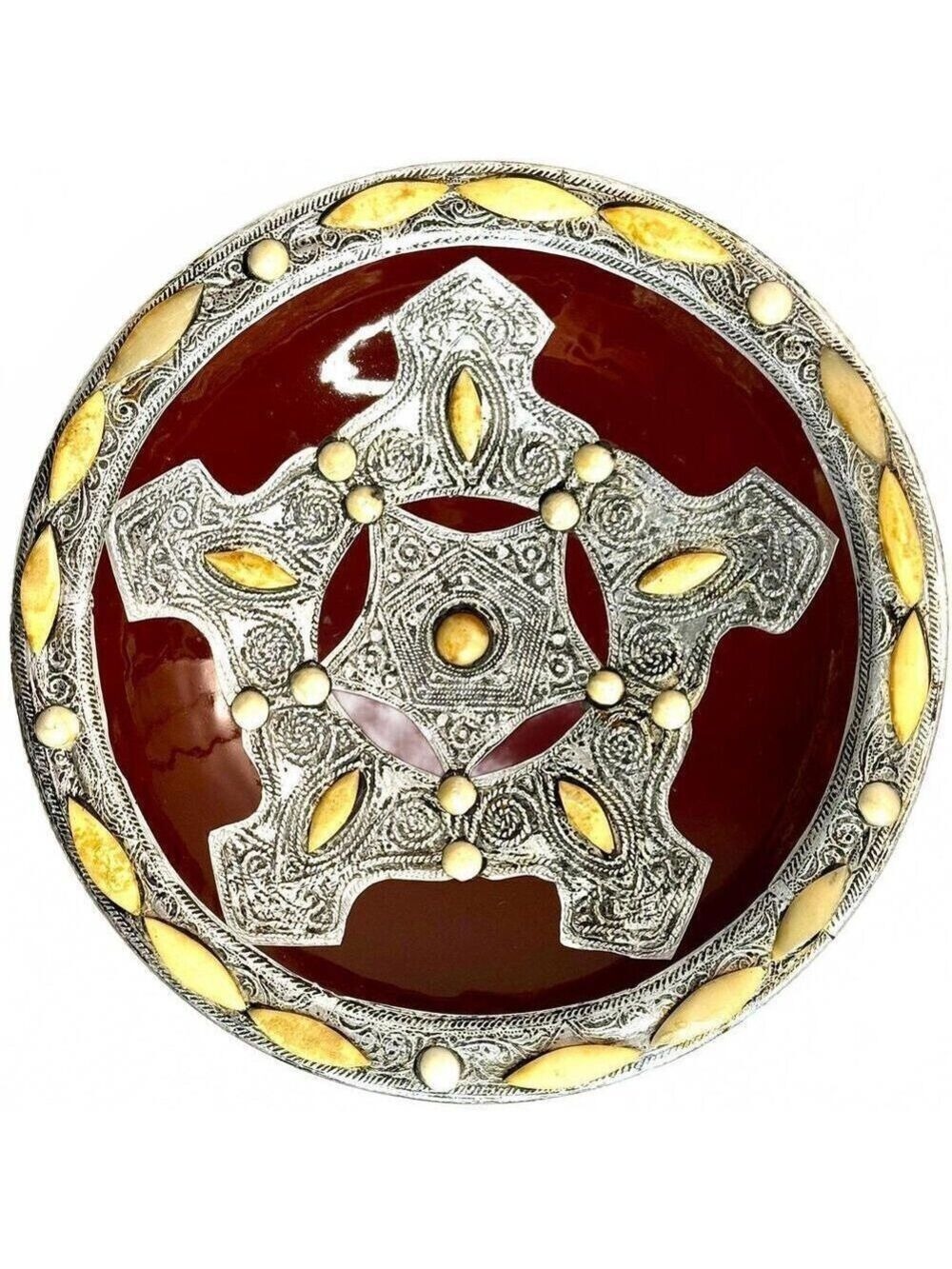 Vintage Moroccan Decorative Bowl 13” Ceramic with Metal Inlay